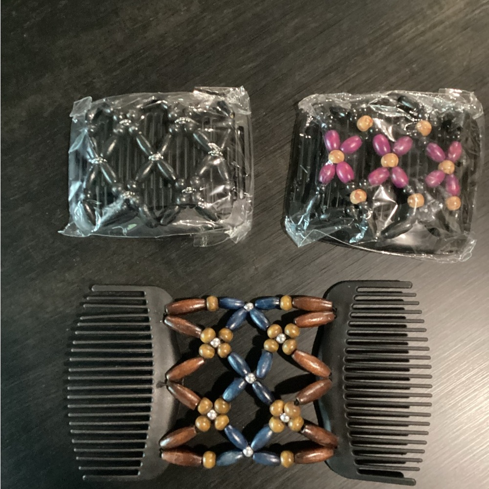 New Angel Wings Beaded Hair Combs Lot of 3